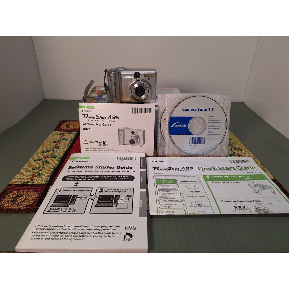 Canon PowerShot A95 5MP Digital Camera Tested Works Box Manuals CF Card